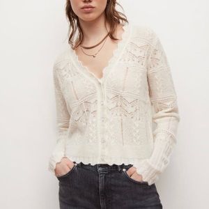 AllSaints | Vanessa Cardigan Wool Alpaca Blend Scalloped Crochet Sweater Medium